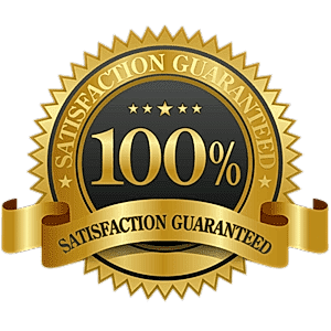 A gold seal that says 1 0 0 % satisfaction guaranteed.