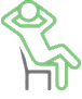 A green and gray drawing of a person sitting on a chair.